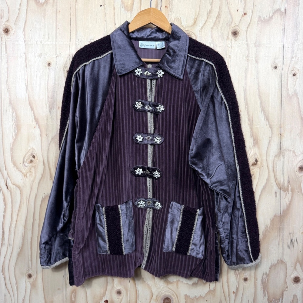 Vintage 90s Gantos Mixed Media Jacket Women's XL Purple Corduroy Velvet Toggle